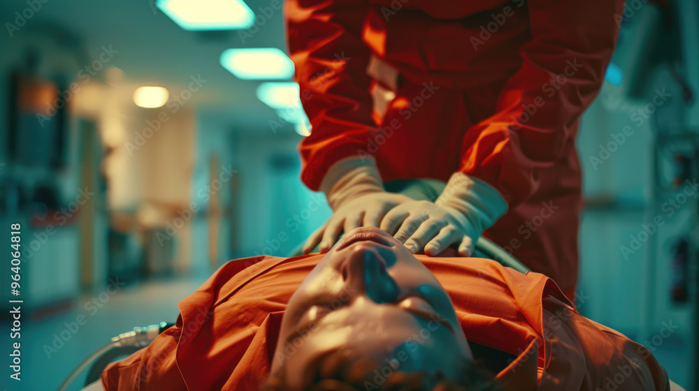 Emergency Medical Response Team Performing CPR on Patient in Hospital Corridor Emergency Medical Response Team Performing CPR on Patient in Hospital Corridor