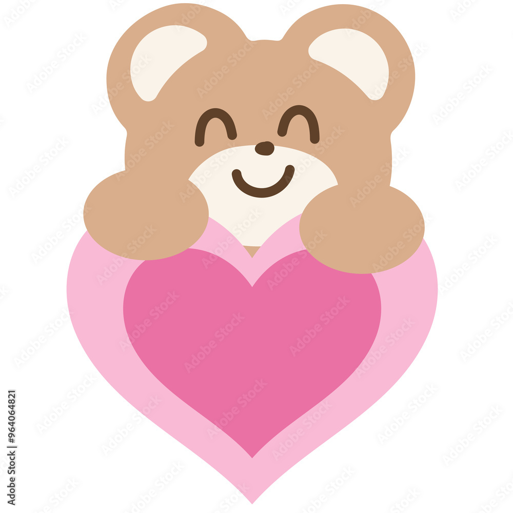 Smiling teddy bear and pink heart for cartoon character, mascot, animal, zoo, souvenir shop, cute patch, brooch, shirt print, kid doll, toy, good night sticker, love sign, Valentine, Chocolate's Day Smiling teddy bear and pink heart for cartoon character, mascot, animal, zoo, souvenir shop, cute patch, brooch, shirt print, kid doll, toy, good night sticker, love sign, Valentine, Chocolate's Day