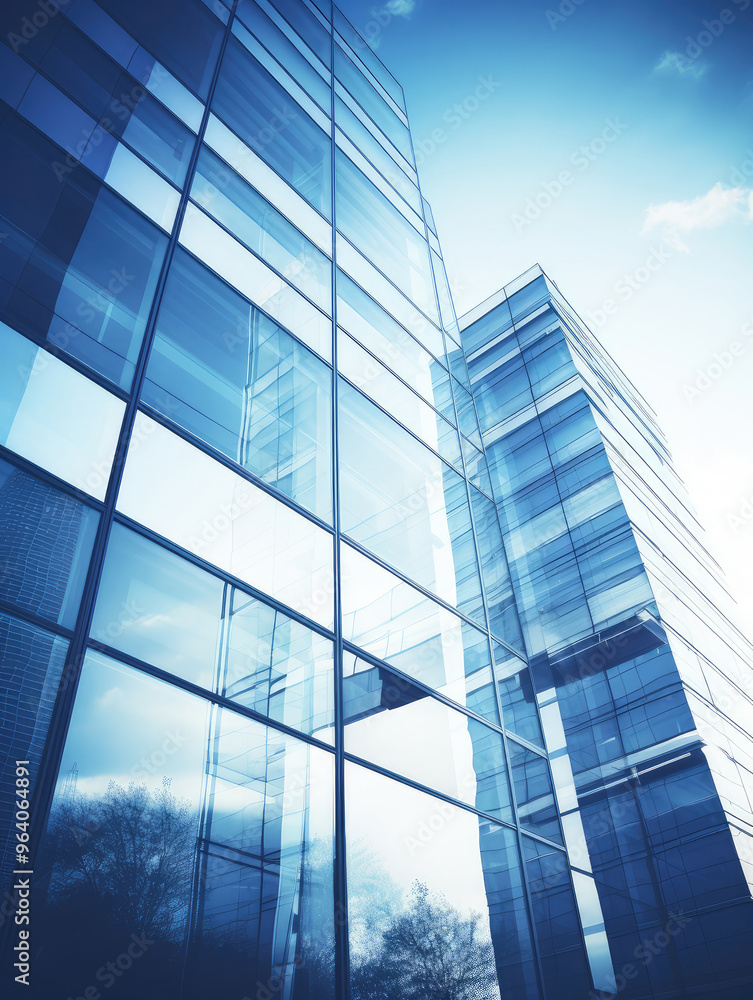 Obraz premium Modern Glass Facade of Corporate Office Building