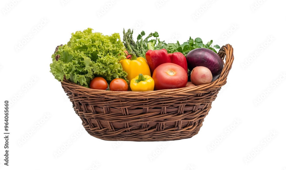 Fototapeta premium Fresh vegetables and fruits in a wicker basket transparent background image
