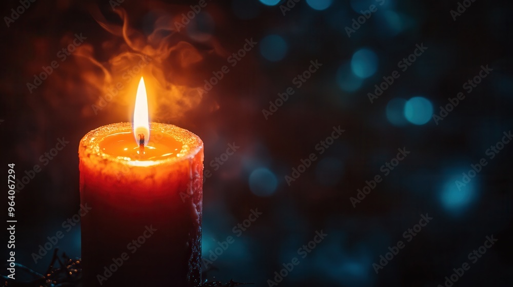 Illuminated Solitude - A Gothic Style Candle Flickering in the Dark with Room for Text and High Contrast Shadows in Cold Environment Illuminated Solitude - A Gothic Style Candle Flickering in the Dark with Room for Text and High Contrast Shadows in Cold Environment