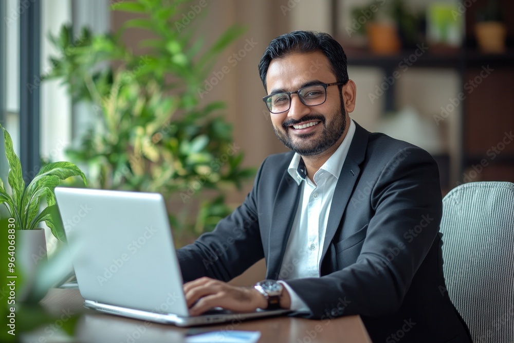 Indian businessman working from home using laptop at home office Indian businessman working from home using laptop at home office
