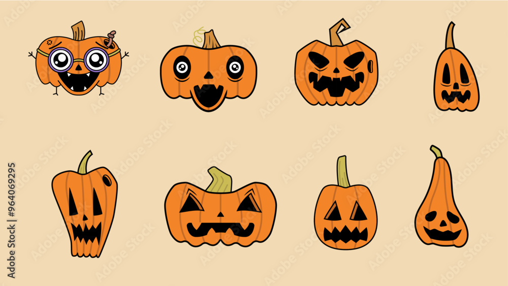 Set of carved halloween pumpkins Set of carved halloween pumpkins