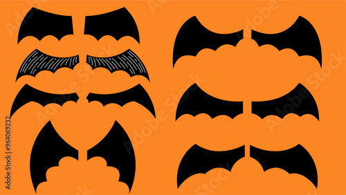 Set of bat wing silhouette vectors