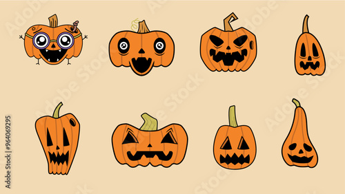 Set of carved halloween pumpkins