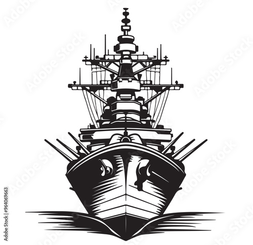 Warship Front View Vector Image isolated on white background