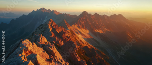 Fototapeta Naklejka Na Ścianę i Meble -  Panoramic photo of a Patagonian mountain peak at sunset.
