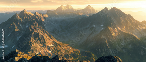 Fototapeta Naklejka Na Ścianę i Meble -  Panoramic photo of a Patagonian mountain peak at sunset.