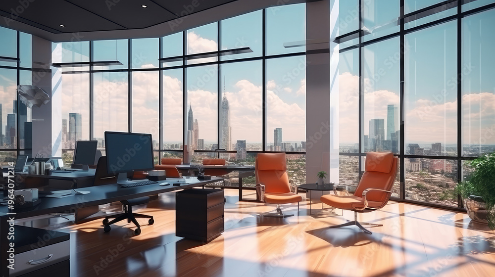 Spacious Modern Office with Panoramic City View Spacious Modern Office with Panoramic City View