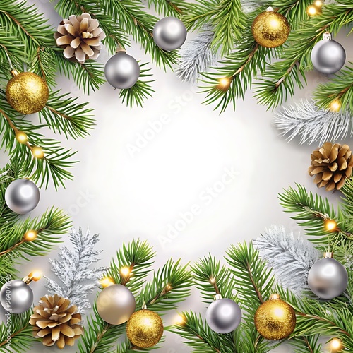 Happy New year. Greeting Card. Golden, silver and blue festive decorations and baubles. Ai Generated