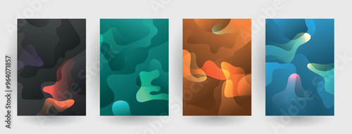 Modern abstract covers set, Modern colorful wave liquid flow poster. Cool gradient shapes composition, vector covers design.	