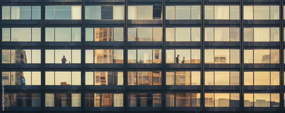 Obraz premium Corporate Office Building with Employees at Work