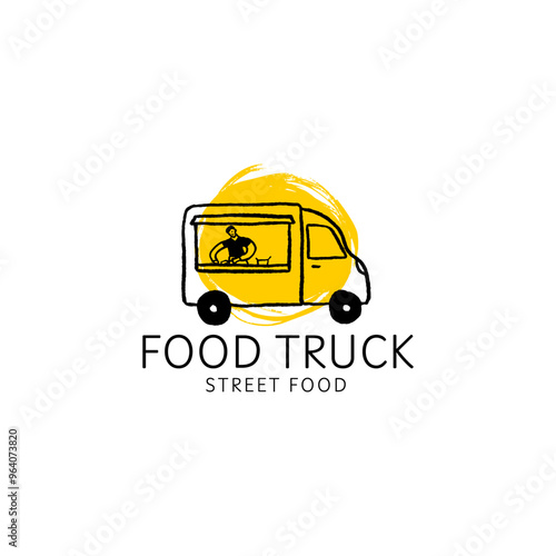 Black and Yellow Lined Food Truck Logo photo