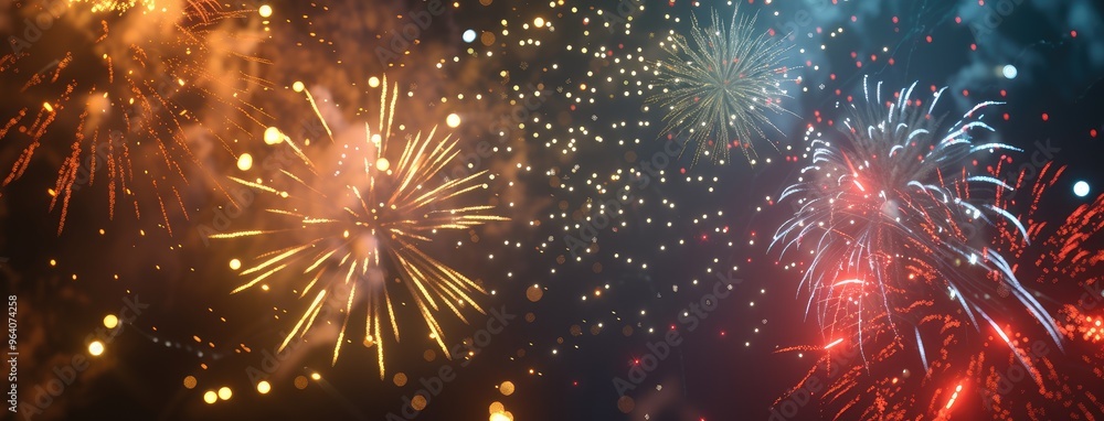 Fototapeta premium Vibrant Fireworks Display Against Night Sky