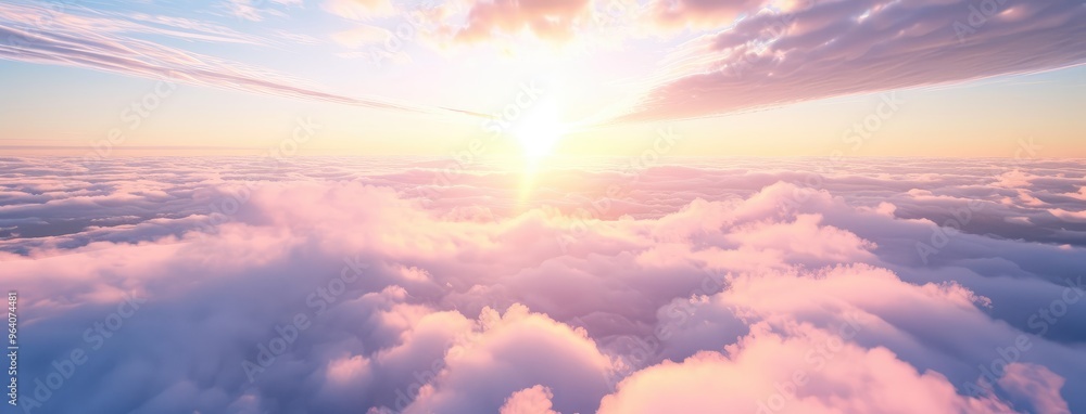 Majestic Sunrise Above Clouds Panoramic View Majestic Sunrise Above Clouds Panoramic View