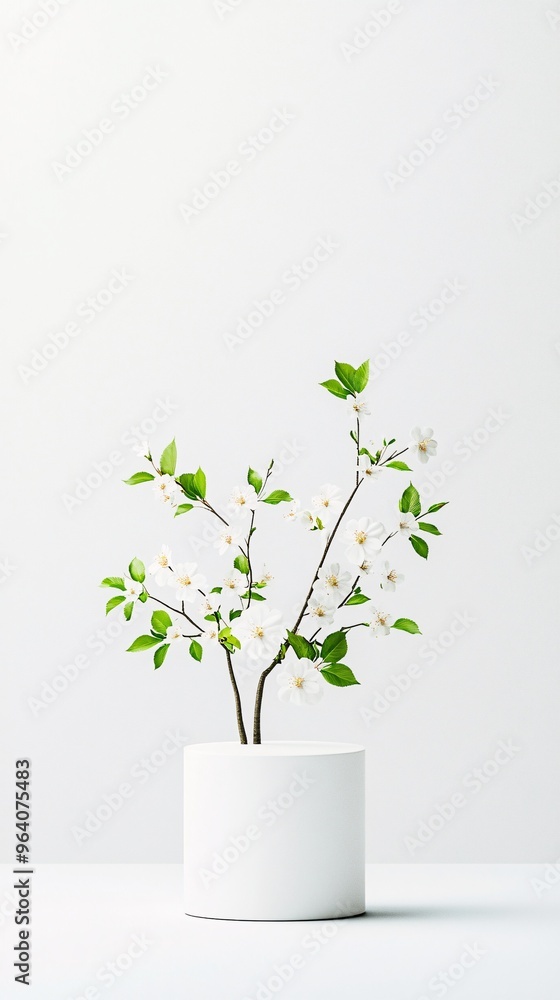 pedestal with spring garden elements, created in Cinema 4D, ample space for text, deep depth of field ensuring full focus on the object pedestal with spring garden elements, created in Cinema 4D, ample space for text, deep depth of field ensuring full focus on the object