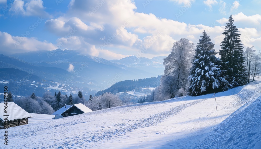 Fototapeta premium Snow-Covered Mountain Village during Winter
