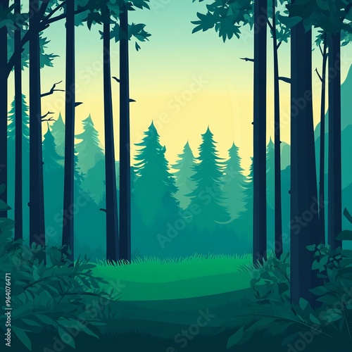 Wallpaper Mural A scenic view of a lush forest with tall trees and a grassy clearing. Torontodigital.ca