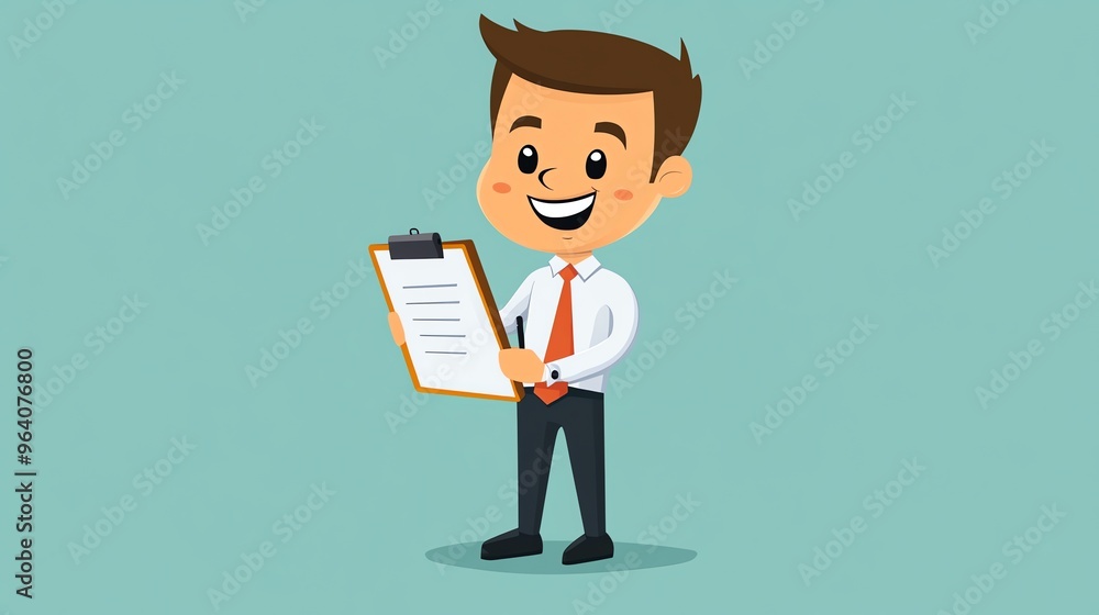 Cartoon businessman smiling and holding a clipboard. Cartoon businessman smiling and holding a clipboard.
