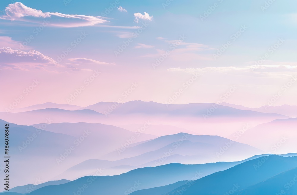 Obraz premium Pastel Sunrise Over Tranquil Mountain Layers