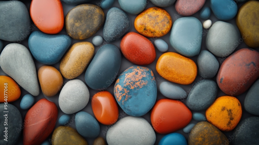 Colorful smooth pebbles in close-up view Colorful smooth pebbles in close-up view