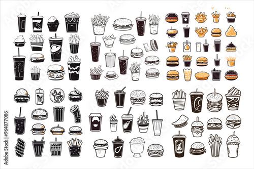 Doodle Fast Food Vector , Doodle Fast Food Vector illustration in a White Background