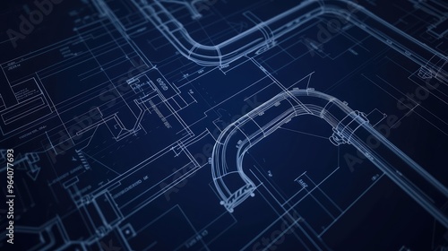 Engineering Piping Blueprints In Blue Tones