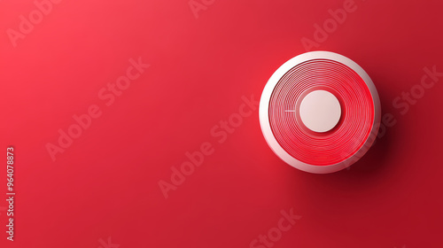 Connected fire detector with flat design on red background, showcasing modern safety technology. photo