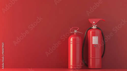 Fire extinguishers in red color against matching background, symbolizing safety and preparedness.