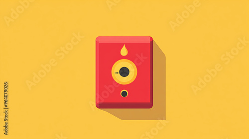 Fire alarm box illustration with bright yellow background, emphasizing safety and alertness.