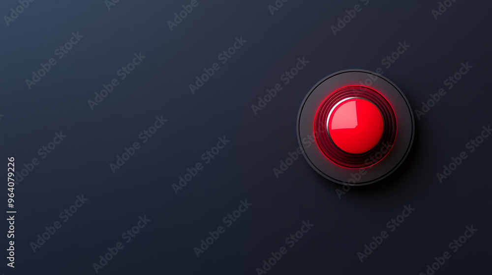 Red alarm button with glossy finish on dark background, signaling urgency and alertness. Red alarm button with glossy finish on dark background, signaling urgency and alertness.