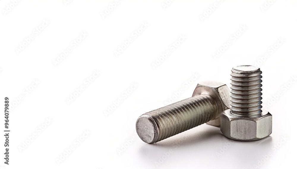 bolts, paired with a nut to secure two things. isolated on white background with copy space. wood working, tool, home handy man DIY do it yourself concept of fixing things around the house or home bolts, paired with a nut to secure two things. isolated on white background with copy space. wood working, tool, home handy man DIY do it yourself concept of fixing things around the house or home