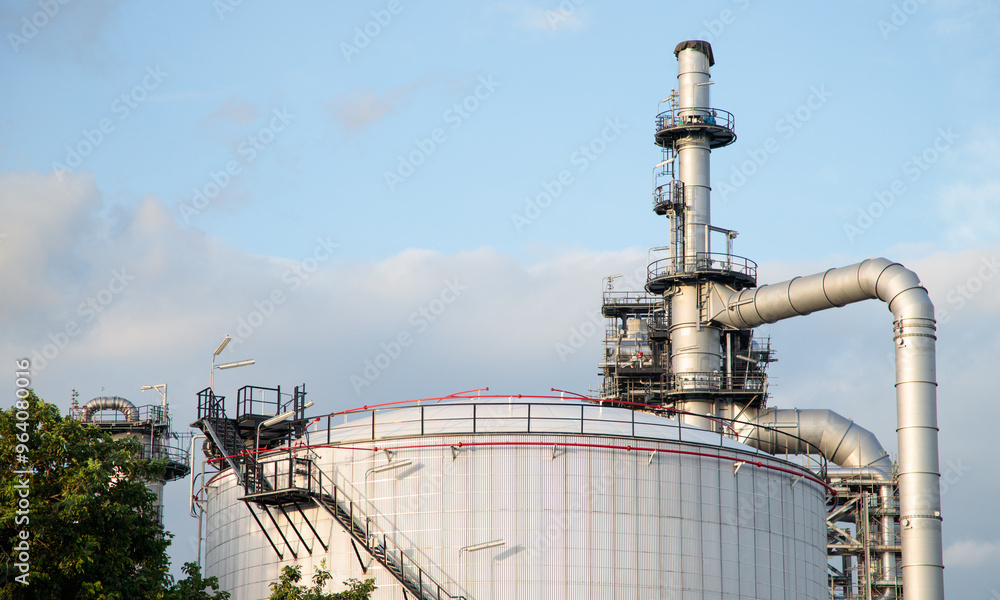 Fototapeta premium Oil and Gas Industrial zone,The equipment of oil refining,Close-up of industrial pipelines of an oil-refinery plant,Detail of oil pipeline with valves in large oil refinery.