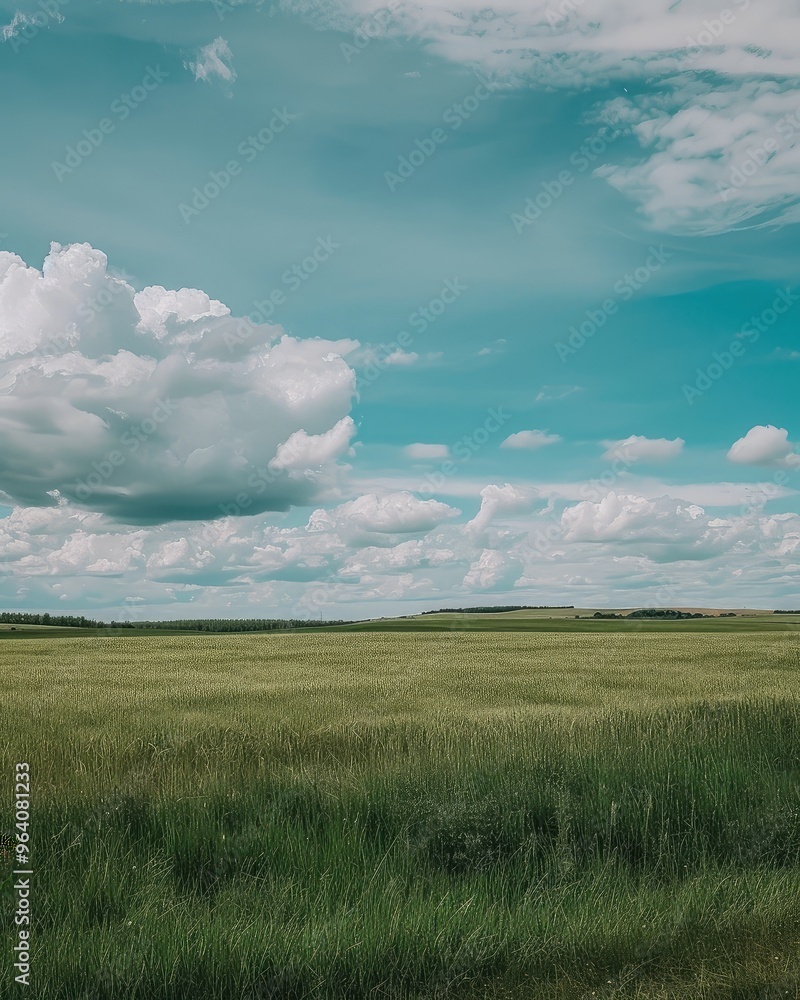 Obraz premium Expansive Countryside Field Under Cloudy Sky
