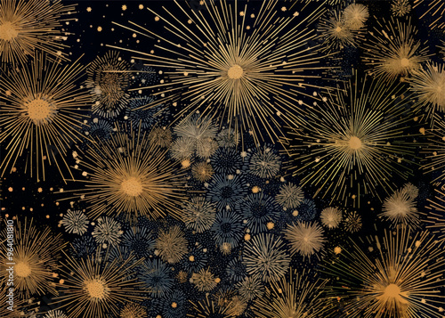 Golden fireworks night sky
