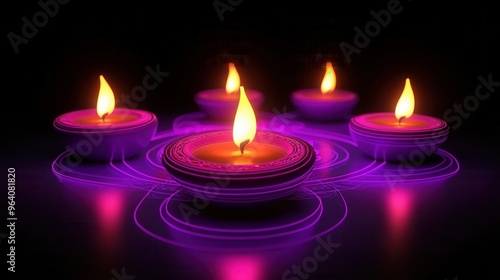 A serene display of glowing candles with vibrant flames, creating a calming ambiance in a dark setting.