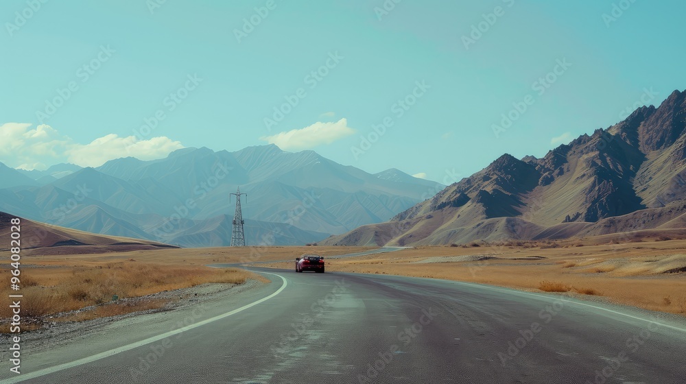 Scenic Mountain Road with Traveling Car Scenic Mountain Road with Traveling Car