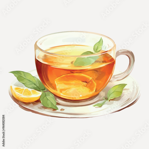 Refreshing lemon herbal tea illustration