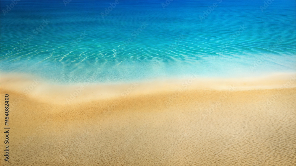 Fototapeta premium Tranquil beach scene with clear turquoise water and soft sandy shore