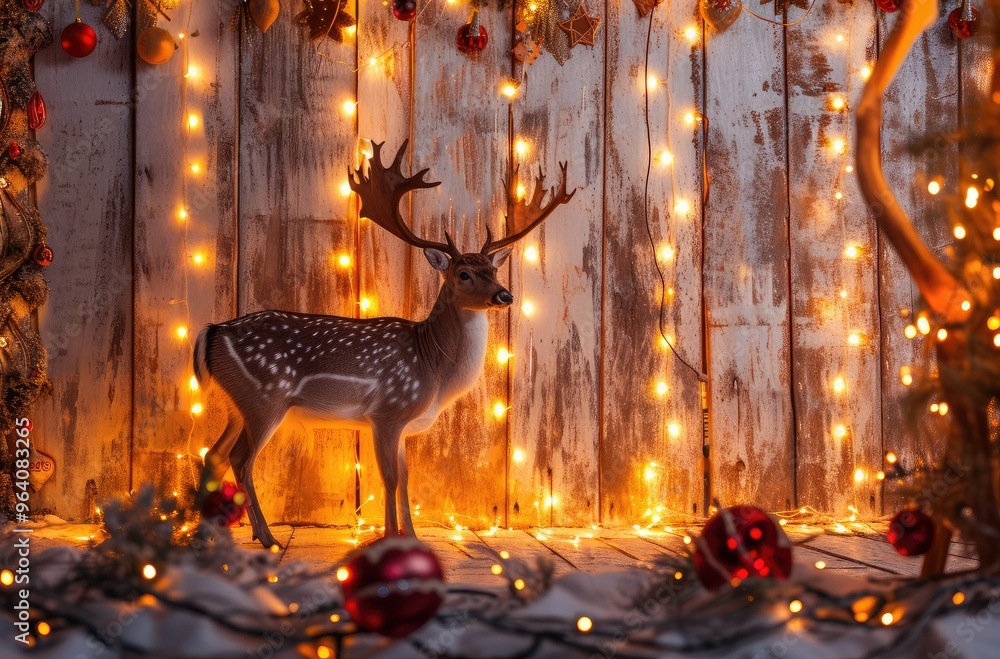 Obraz premium Magical Christmas Deer Surrounded by Twinkling Lights