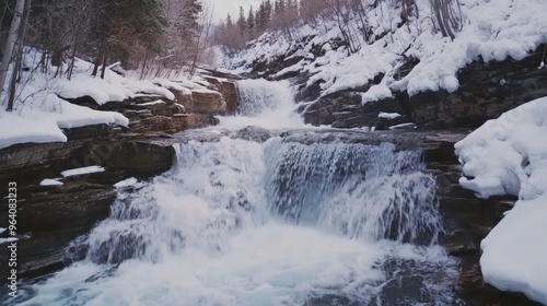 Rushing waterfall frozen in time lapse