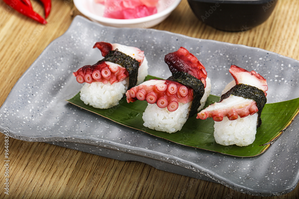 Japanese cuisine - sushi with octopus Japanese cuisine - sushi with octopus