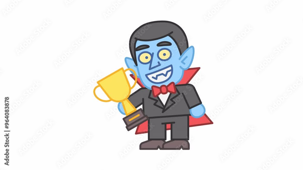 Vampire holds gold cup and smiles. Alpha channel Vampire holds gold cup and smiles. Alpha channel
