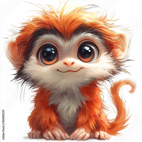 Cute Cartoon Monkey with Big Eyes and Fluffy Fur