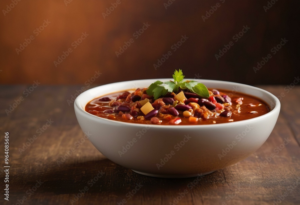 Chili Con Carne with Cilantro on Blurred Background Chili Con Carne with Cilantro on Blurred Background