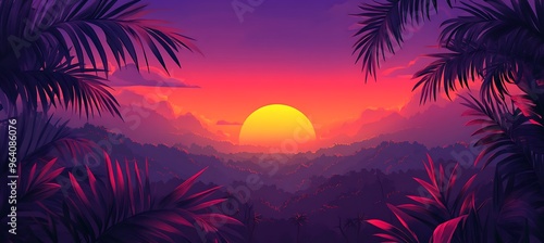 A vibrant, tropical sunset background with a clear horizon area for text