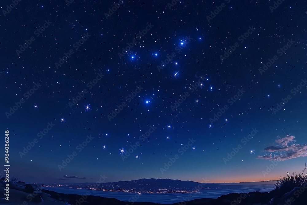 Fototapeta premium Starlit Sky Over Mountains: A Celestial Showcase of Constellations