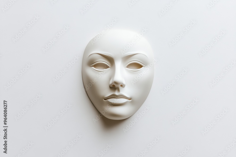 Serene white face mask on plain background Serene white face mask on plain background