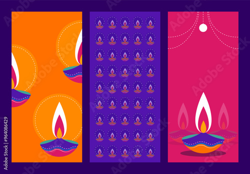 Modern and Vibrant Diwali Design with Diyas, Firecrackeri Patterns, and Festive Lanterns for Happy DIwali