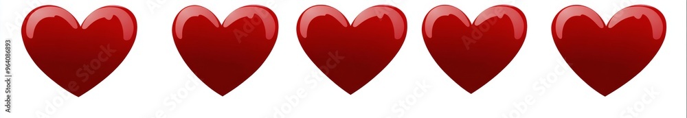 Minimalistic Vector Illustration of Five Red Hearts on a White Background, Flat Design with Simple Shapes Minimalistic Vector Illustration of Five Red Hearts on a White Background, Flat Design with Simple Shapes